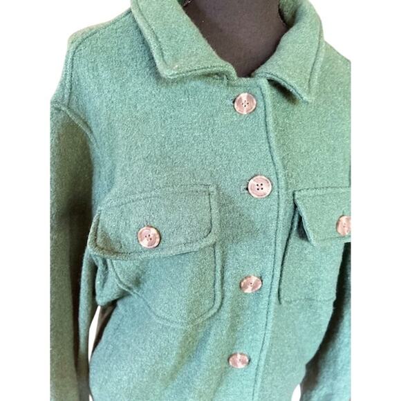 Joie Women’s Green Wool Blend Shacket Jacket Size 1X Button Front Pockets - Picture 2 of 6